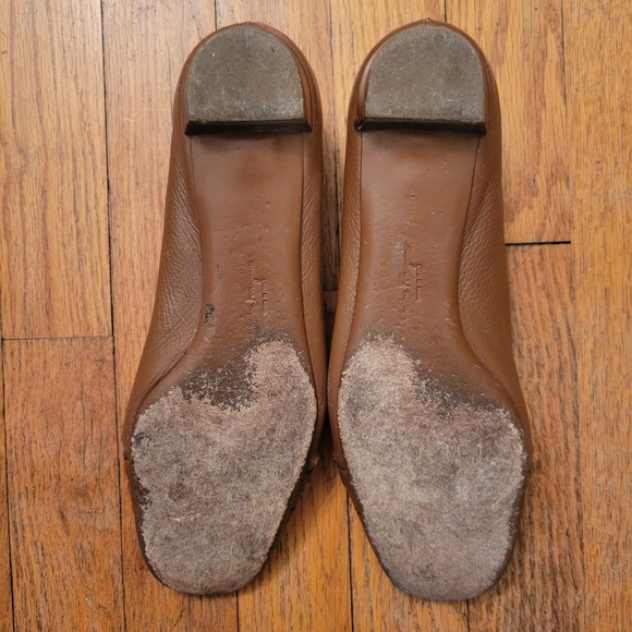Salvatore Ferragamo Leather Leaf Cutout Ballet Flats 8.5B Brown Earthy Granola - Picture 7 of 9